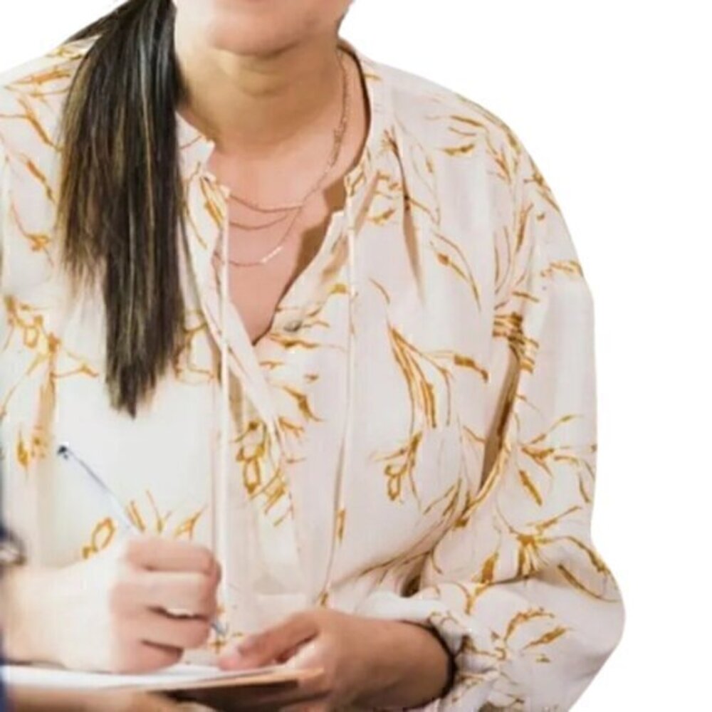 [A New Day] Ivory Floral Mandarin Collar Blouse - Size S